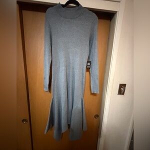 Women's Ribbed Knit Long-Sleeve Dress in Light Grey